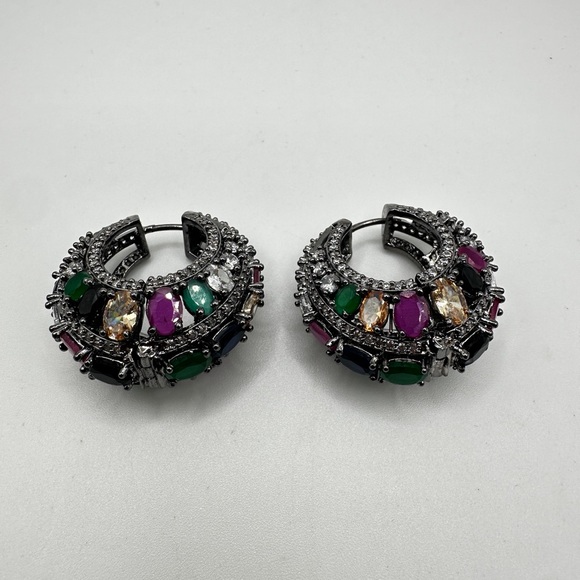 Statement cz rhinestone, possible gemstones in black "silver" earrings! - Picture 4 of 15